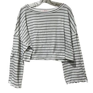 Blue Blush Medium White with Black Stripe Cropped Flare Sleeve Sweater Shirt G3